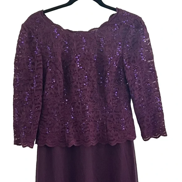 ALEX EVENINGS Sequined lace Floral 3/4 Sleeve long chiffon mock dress SZ 10P - Picture 5 of 9